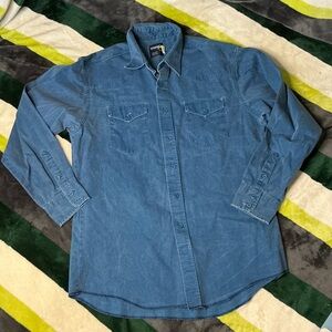 Vintage Wrangler Blue Blue Denim Western Work Shirt Size 16 1/2-34